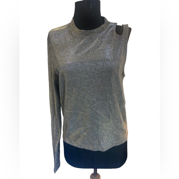 ASOS Design Silver Metallic One Shoulder Cut Out Top Medium - Picture 2 of 12